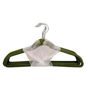 12 JM Velvet Green Covered Closet Hangers Storage Huggable Soft Closed Bottoms